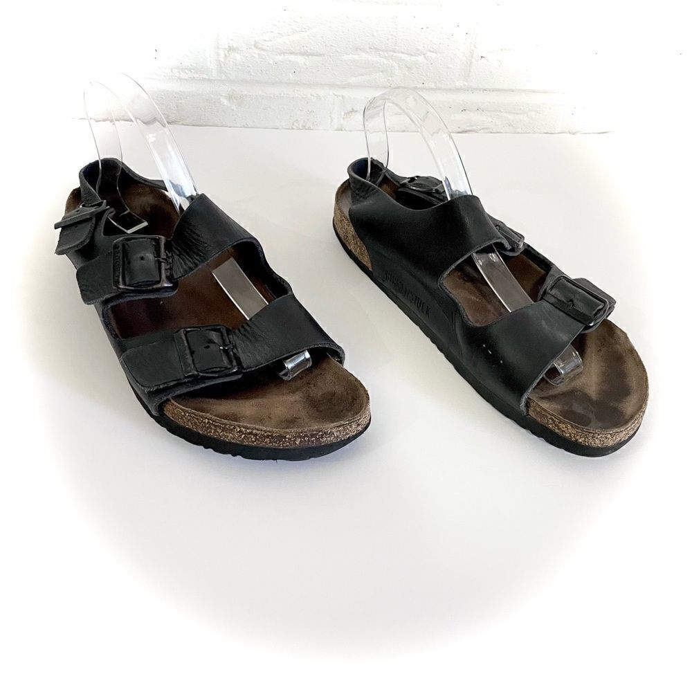 Birkenstock Milano Leather Soft Footbed Black Size 42